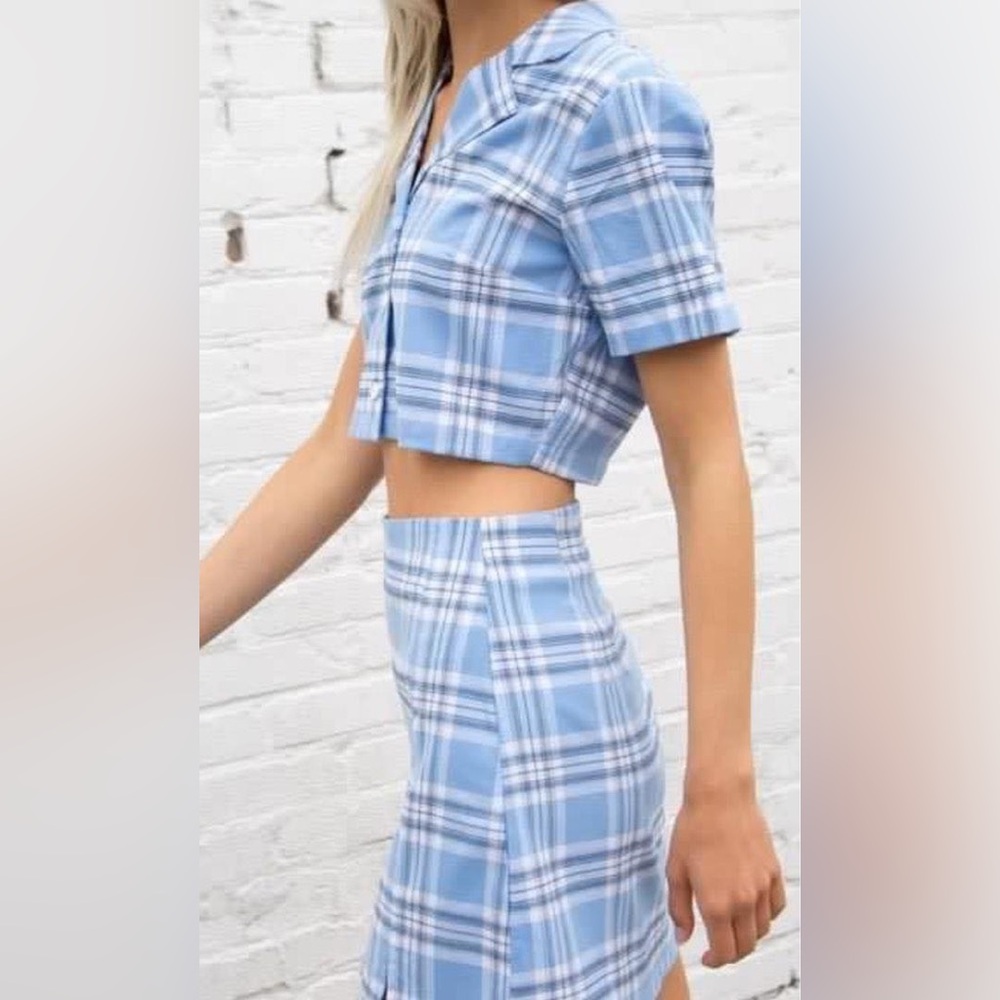 Brandy Melville/John Galt Matching Set, Cara Skirt Vivian Top - Light Blue Plaid